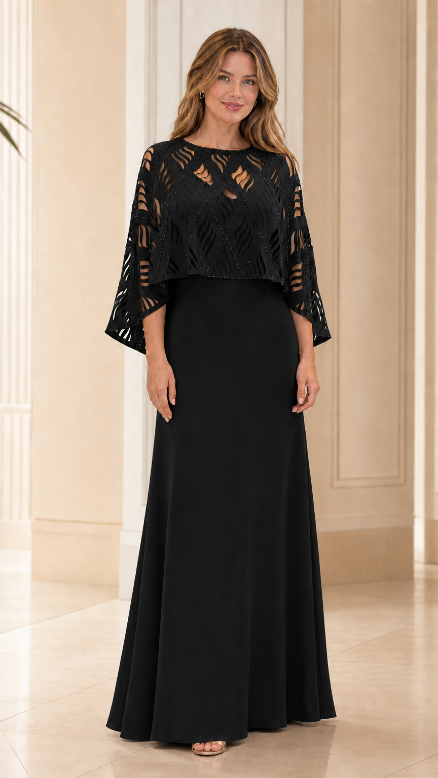 Front view of the black evening dress variant