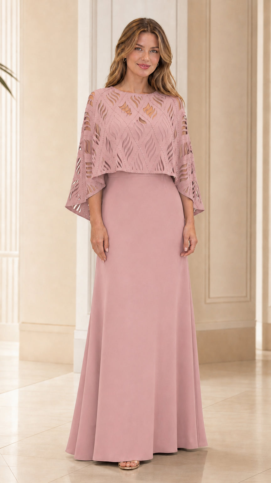 Front view of the rose pink evening dress variant