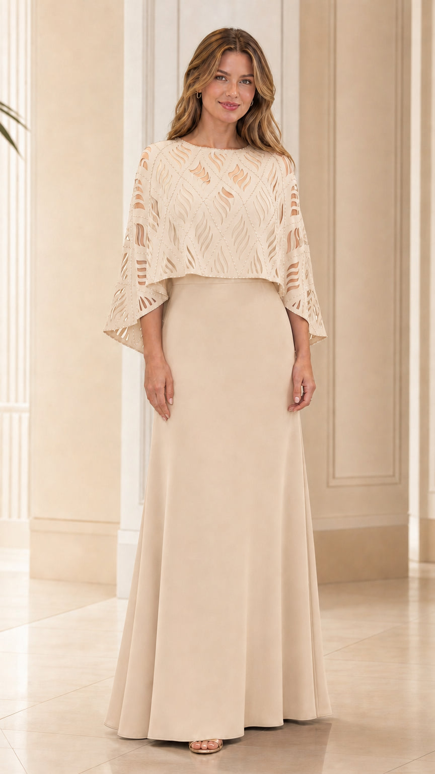 Front view of the champagne evening dress variant